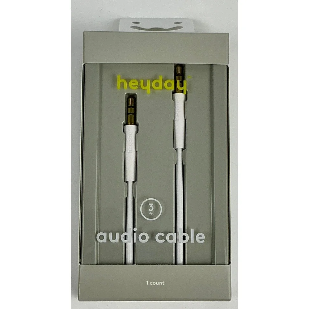 Heyday Audio Cable 3ft 3.5mm AUX Plug‎ White 2 Pack New